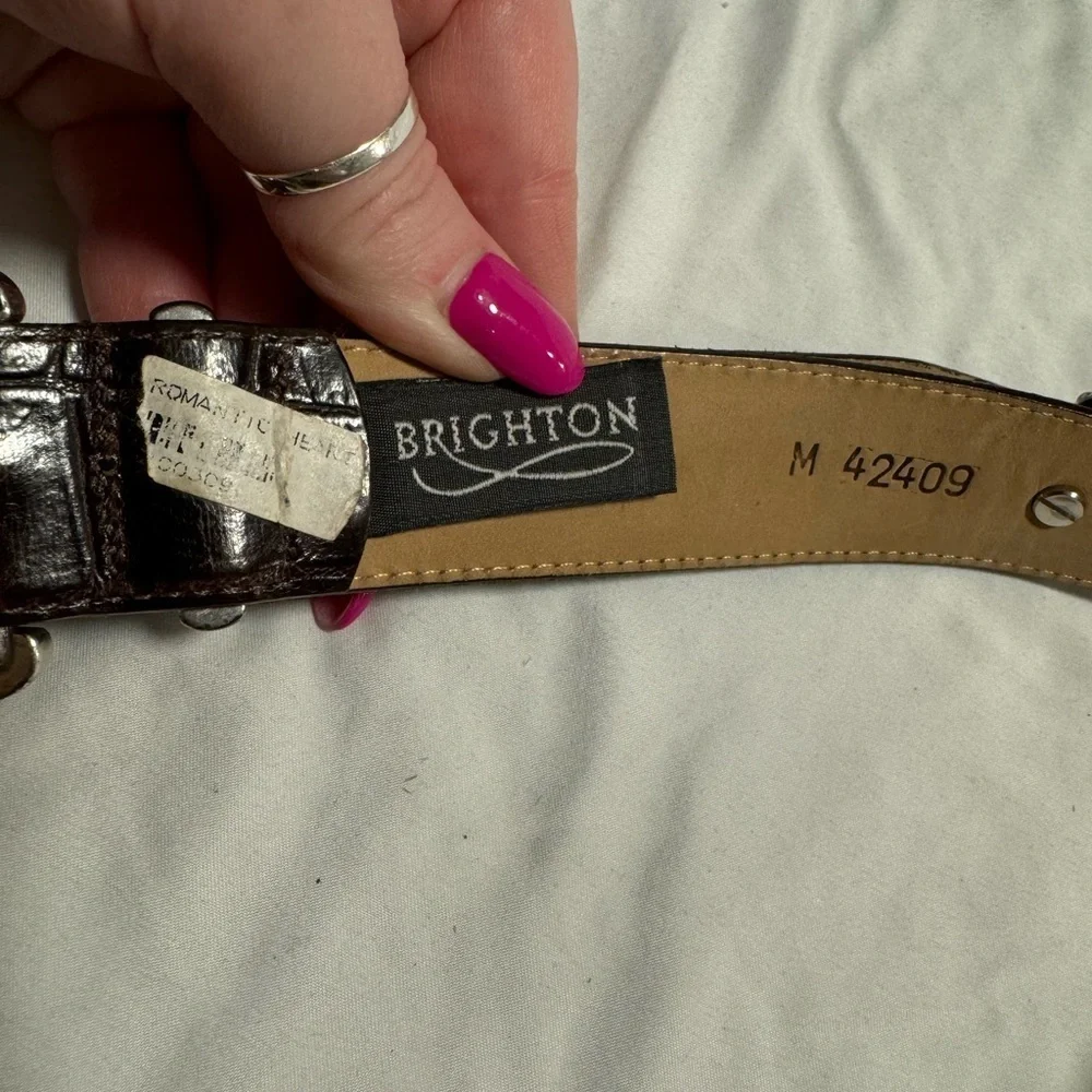 Brighton Romantic Heart Vintage 42409 Women’s Belt Brown Croc Leather 1995 VTG